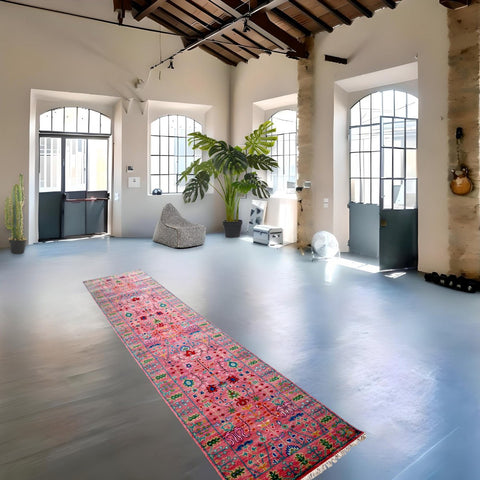 Roze Azeri Loper - 370x80 cm - HANDGEMAAKT