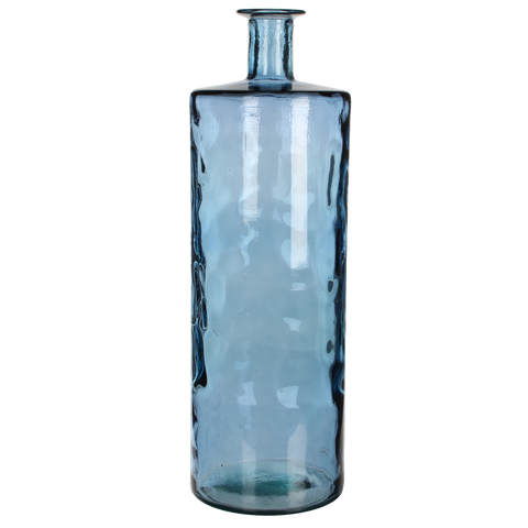 Guan Fles Vaas - H75 x Ø25 cm - Gerecycled Glas - Blauw