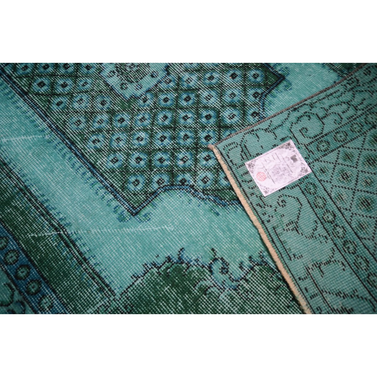 Turquoise vintage vloerkleed - 194x110 cm - HANDGEMAAKT