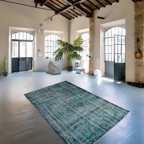 Turkoois vintage vloerkleed - 256x160 cm - HANDGEMAAKT