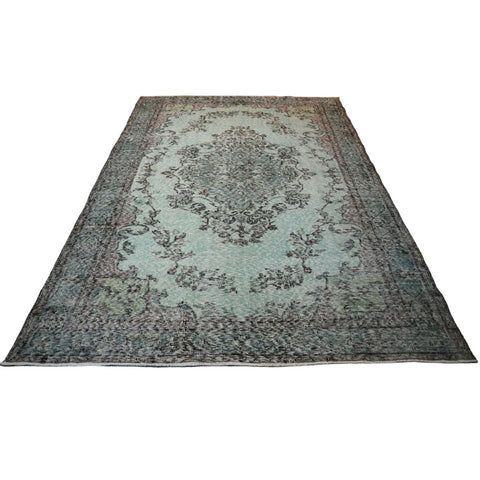Licht groen vintage vloerkleed - 257x180 cm - HANDGEMAAKT