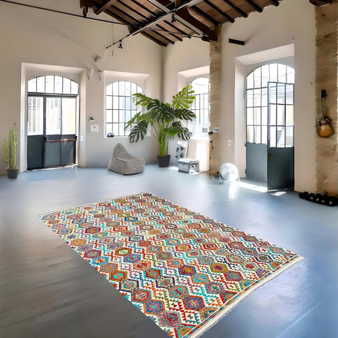 XL Kleurrijke kelim - 347x258 cm - HANDGEMAAKT