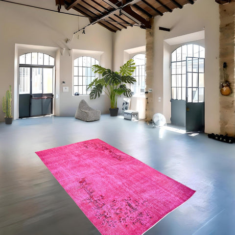 Roze vintage vloerkleed - 284x167 cm - HANDGEMAAKT