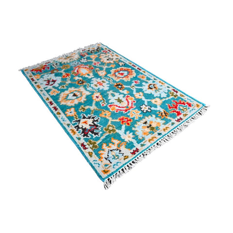 Turquoise Azeri vloerkleed - 98x67 cm - HANDGEMAAKT