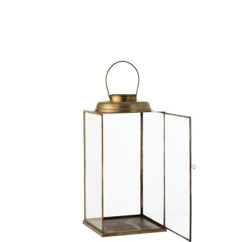 J-Line lantaarn Laag Antiek - glas/ijzer - brons - small