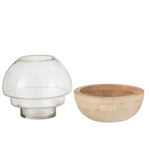 J-Line vaas Rond - hout/glas - lichtbruin - 22.50 cm hoog
