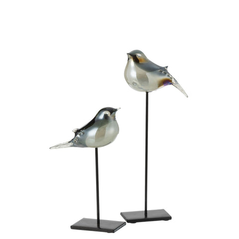 J-Line Vogel Op Voet Glas/Ijzer Grijs/Zwart Large