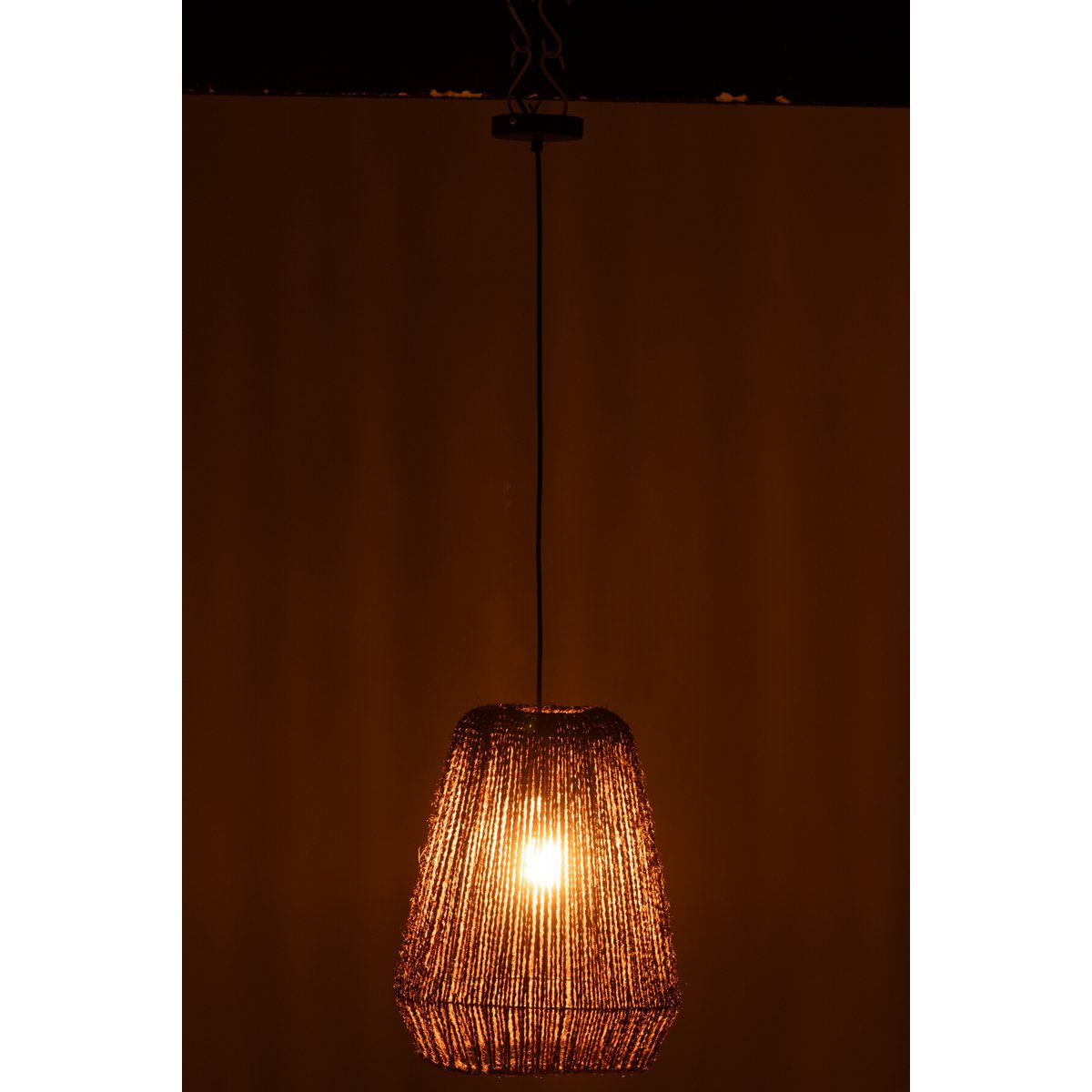 J-Line Hanglamp Vlecht Metaal/Palm Zwart Small
