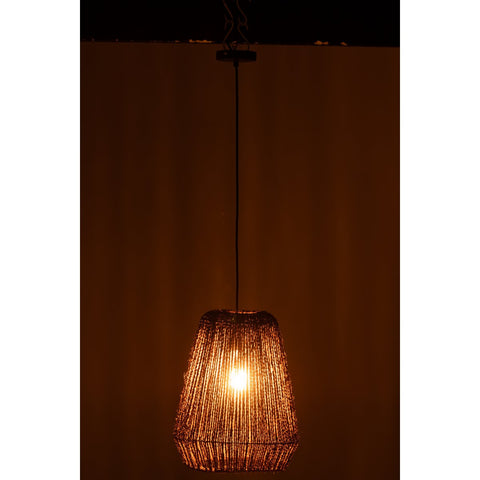 J-Line Hanglamp Vlecht Metaal/Palm Zwart Small