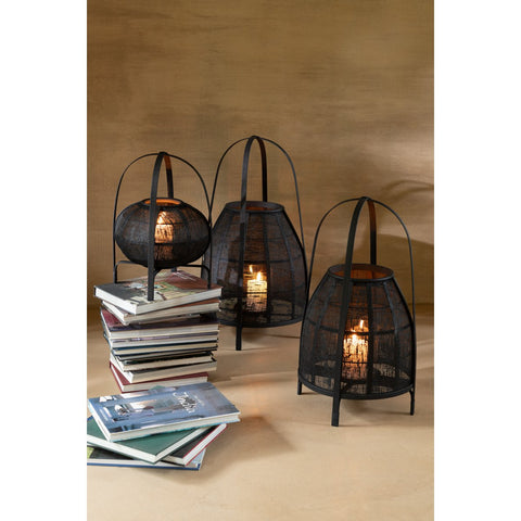 J-Line lantaarn Kap - bamboe - zwart - medium