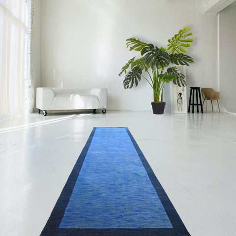 Blauw Gabbeh loper - 312x85 cm - HANDMGEMAAKT