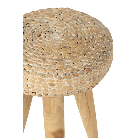 J-Line kruk Rond - hout/waterhyacint - naturel
