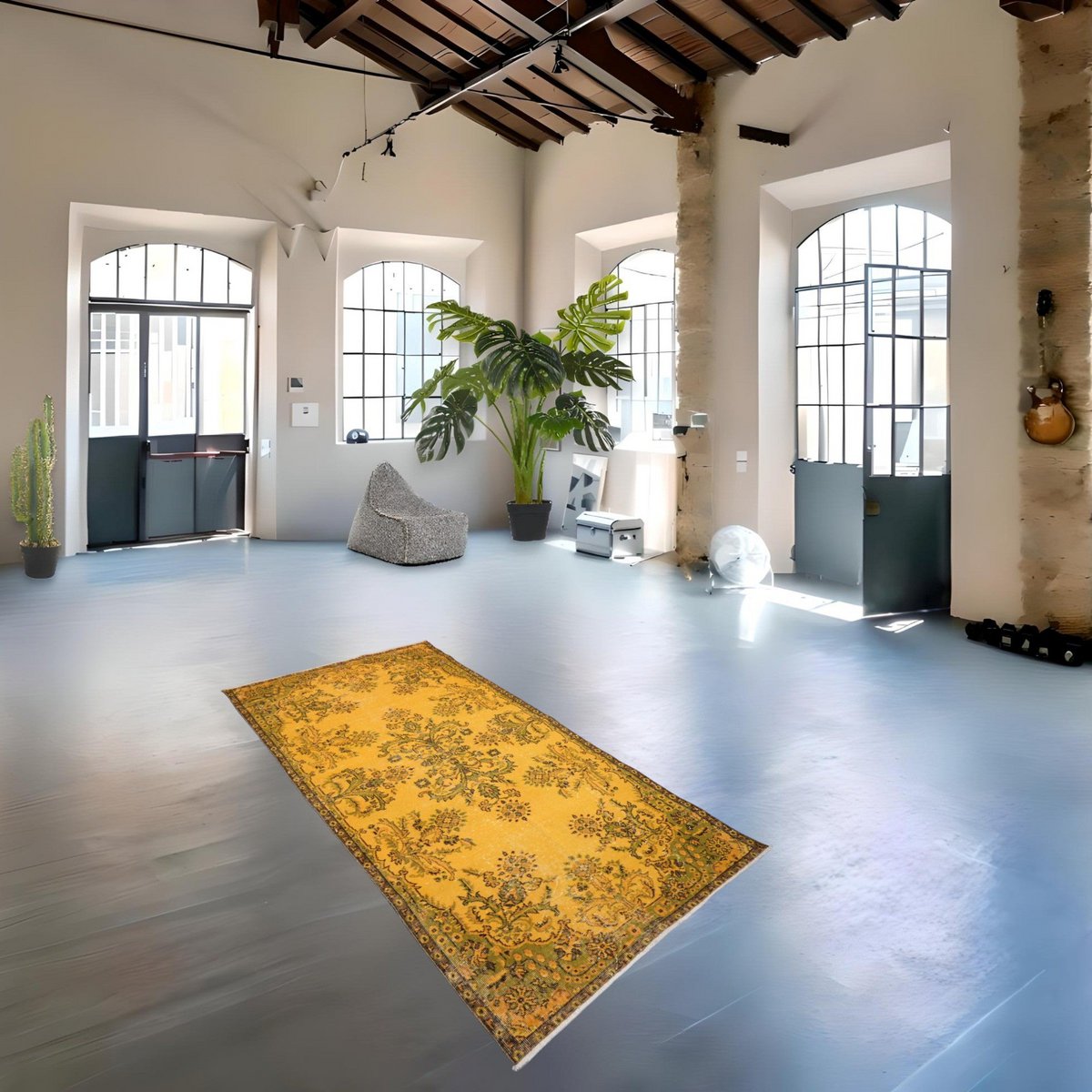 Geel vintage vloerkleed - 214x115 cm - HANDGEMAAKT