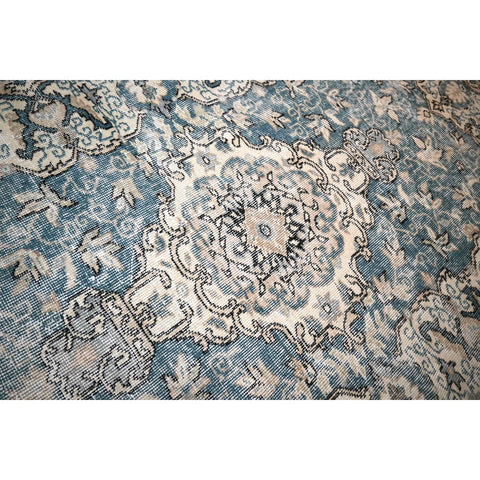 Beige blauw vintage vloerkleed - 203x114 cm - HANDGEMAAKT