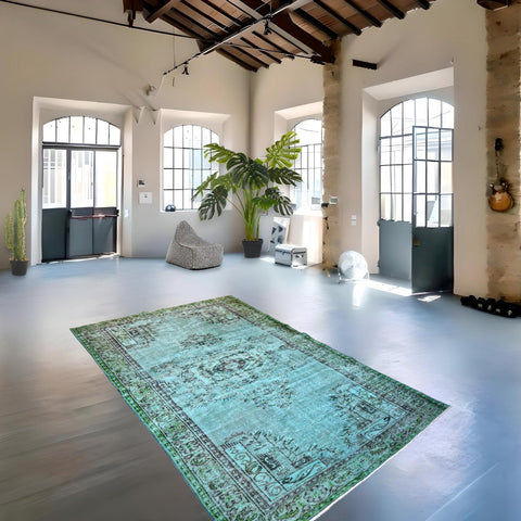 Turquoise vintage vloerkleed - 277x177 cm - HANDGEMAAKT