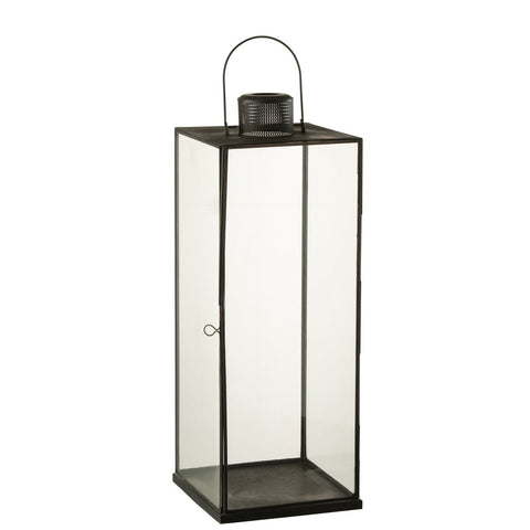 J-Line lantaarn Hoog - glas/metaal - zwart