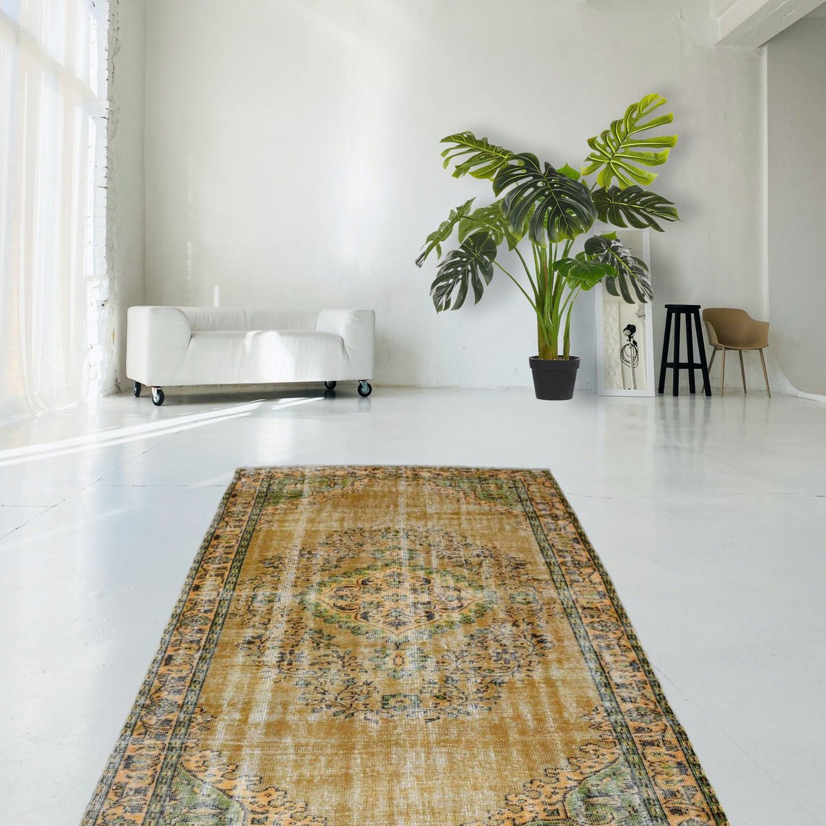 Geel vintage vloerkleed - 287x182 cm - HANDGEMAAKT