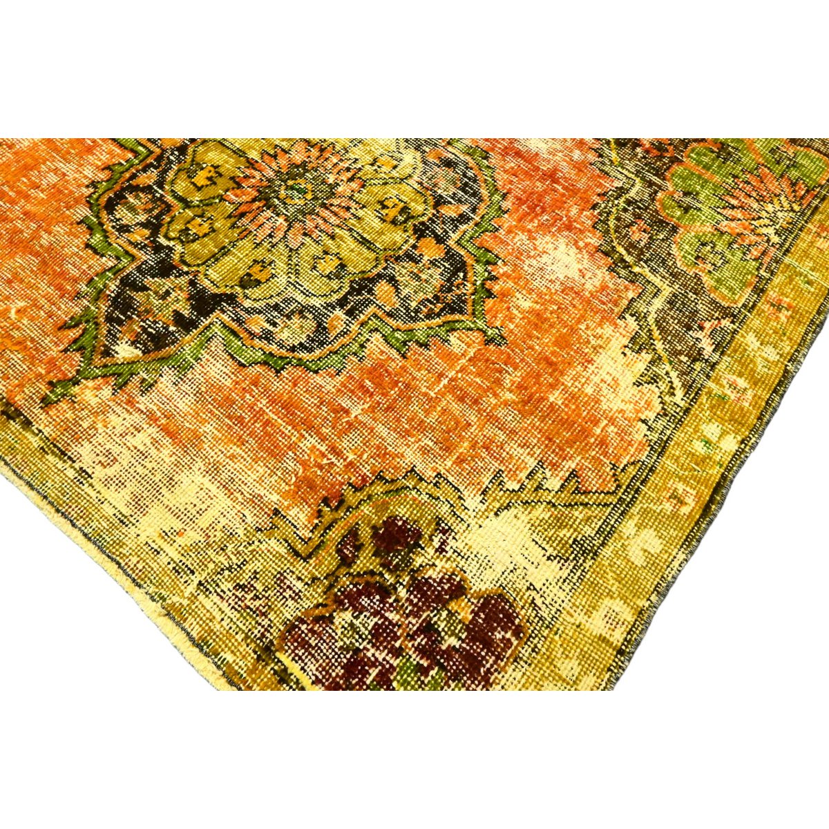 Geel Orangje vintage vloerkleed - 240x120 cm - HANDGEMAAKT