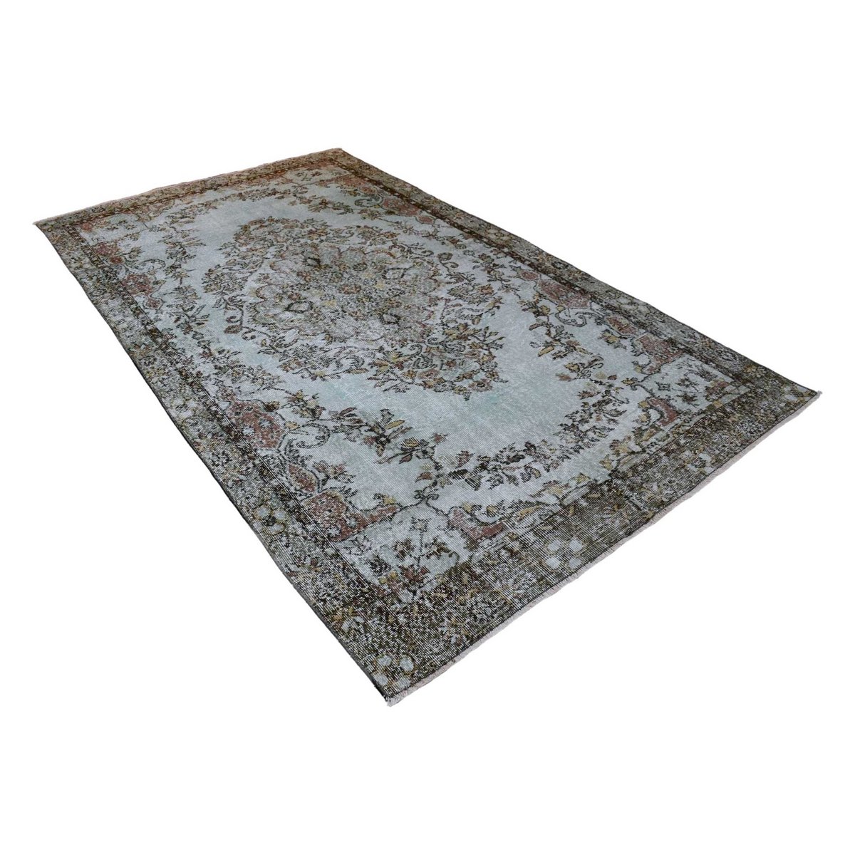 Grijs blauw vintage vloerkleed - 298x174 cm - HANDGEMAAKT