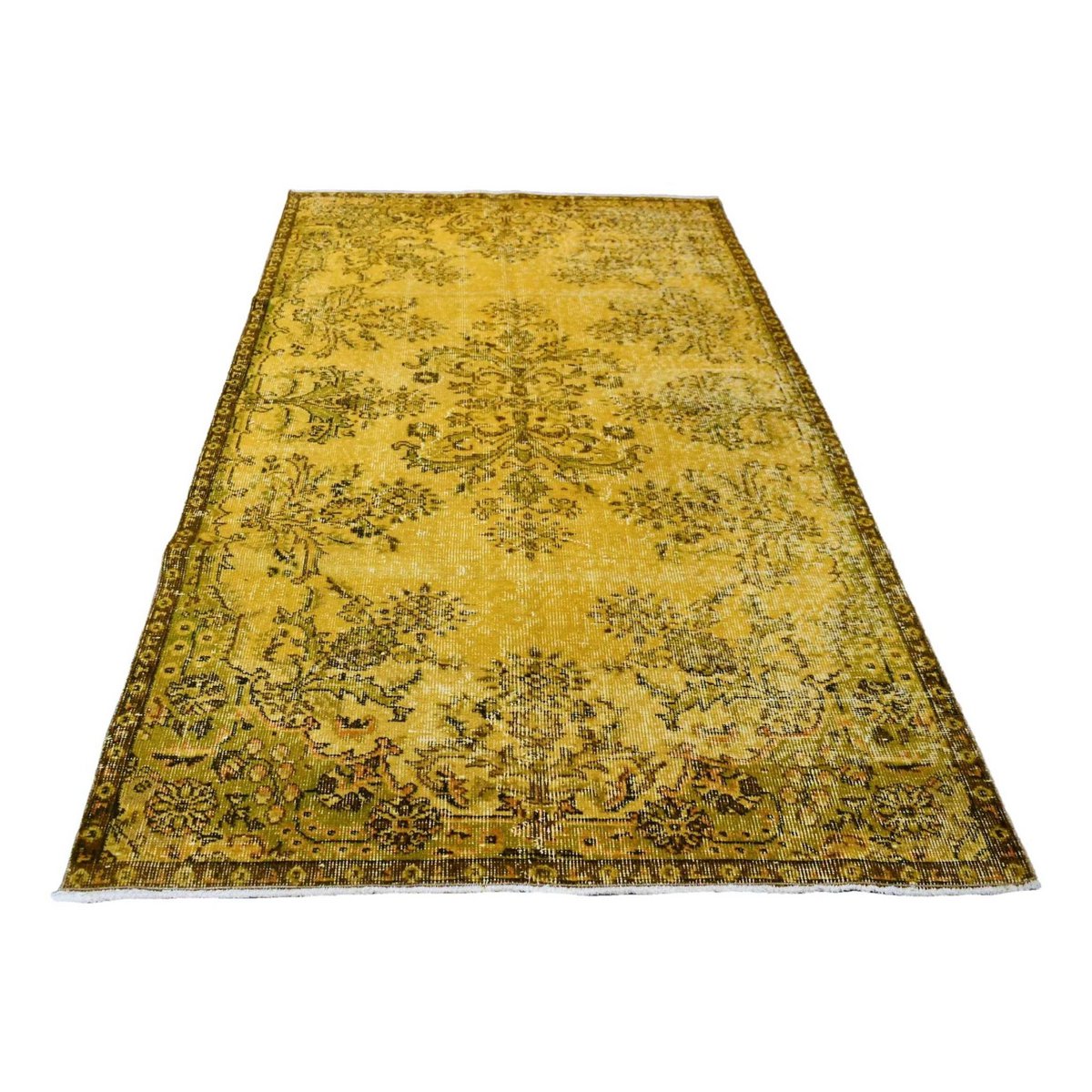 Geel vintage vloerkleed - 205x116 cm - HANDGEMAAKT