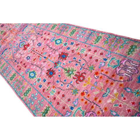 Roze Azeri Loper - 370x80 cm - HANDGEMAAKT