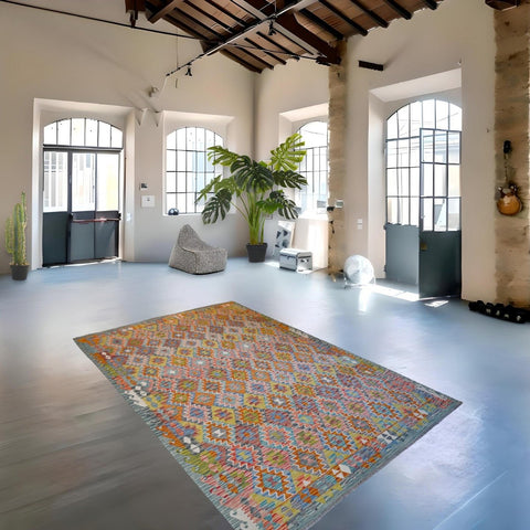 Kleurrijke kelim - 302x207 cm - HANDGEMAAKT