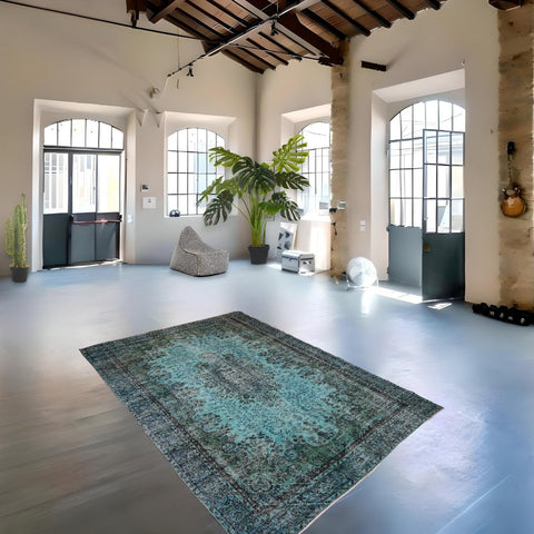 Turquoise vintage vloerkleed - 293x200 cm - HANDGEMAAKT