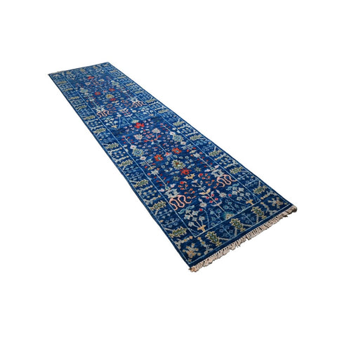 Blauwe Azeri loper - 300x80 cm - HANDGEMAAKT