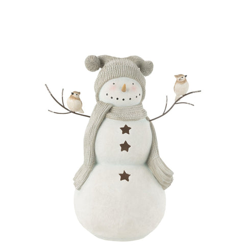 J-Line Sneeuwman Led Vogels Resine Wit/Grey Large