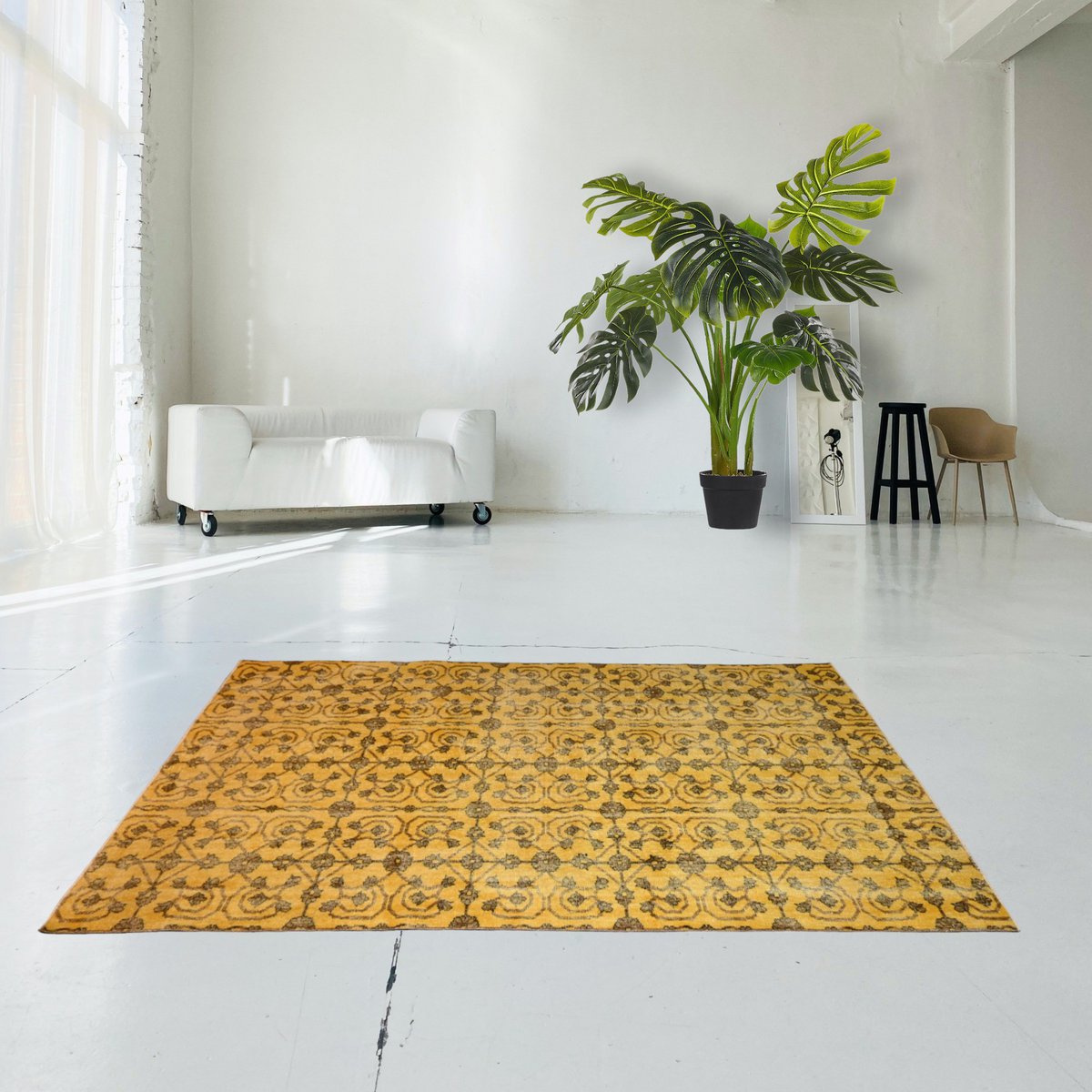 Geel vintage vloerkleed - 267x163 cm - HANDGEMAAKT
