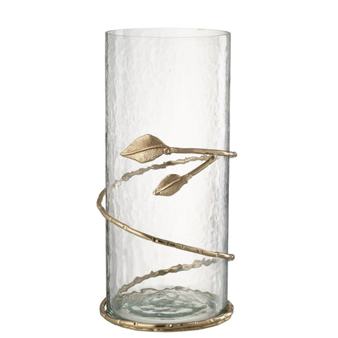 J-Line Vaas Blad Wijd Glas/Ijzer Transparant/Goud