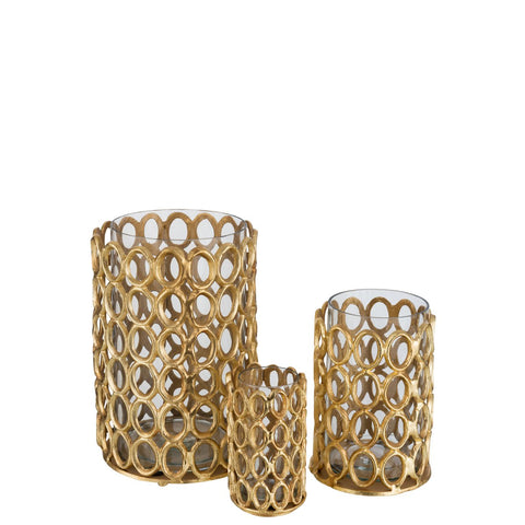 J-Line theelichthouder Rond Ringen - aluminium - goud - large