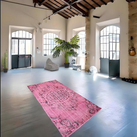 Roze vintage vloerkleed - 234x128 cm - HANDGEMAAKT