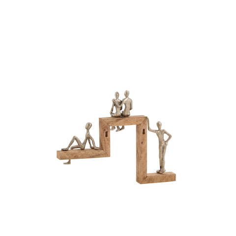 J-Line Figuren 4 Relax Trap Aluminium/Mango Hout Zilver/Naturel