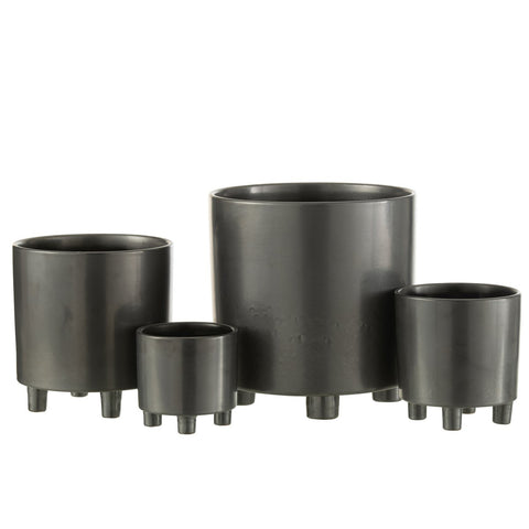 J-Line Bloempot Smoke Keramiek Grijs/Zwart Extra Large