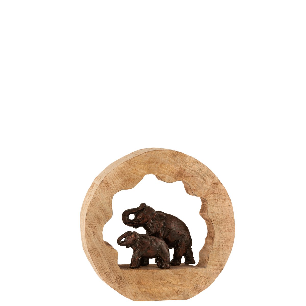 J-Line Figuur Olifant+Kind Mango Hout Aluminium Bronze Small