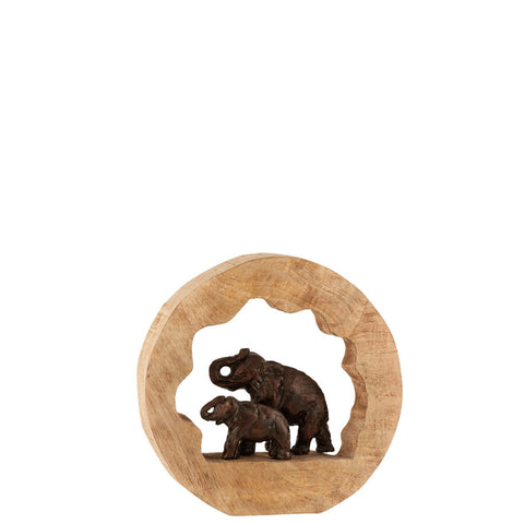 J-Line Figuur Olifant+Kind Mango Hout Aluminium Bronze Small