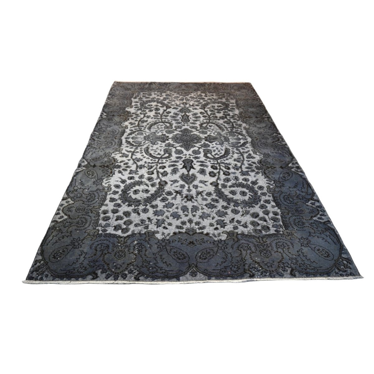 Grijs carved vintage vloerkleed - 258x167 cm - HANDGEMAAKT