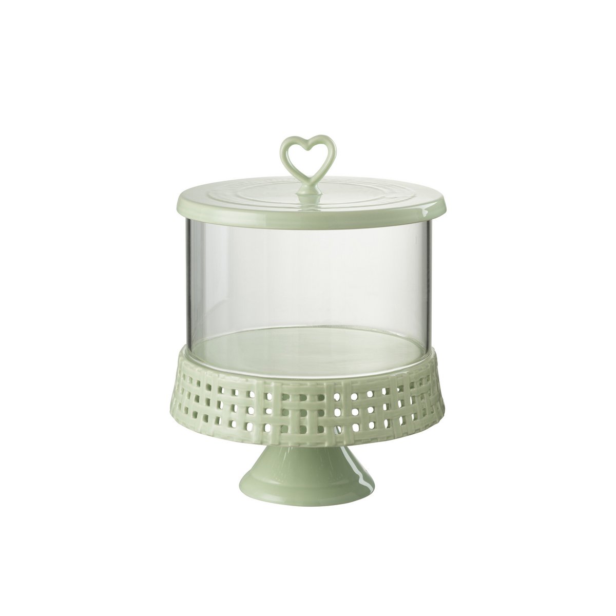 J-Line Cake bord onder glas - taartplateau - keramiek - groen - L