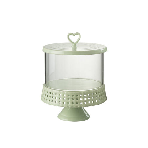 J-Line Cake bord onder glas - taartplateau - keramiek - groen - L