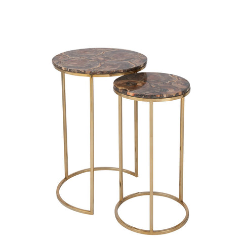 J-Line bijzettafel Petri - steen/metaal - bruin/zilver