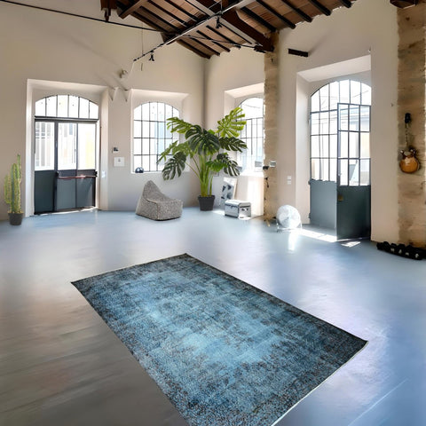 Blauw vintage vloerkleed - 295x180 cm - HANDGEMAAKT