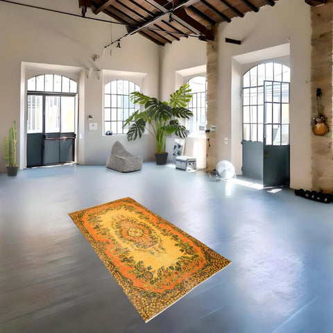 Oranje vintage vloerkleed - 210x116 cm - HANDGEMAAKT
