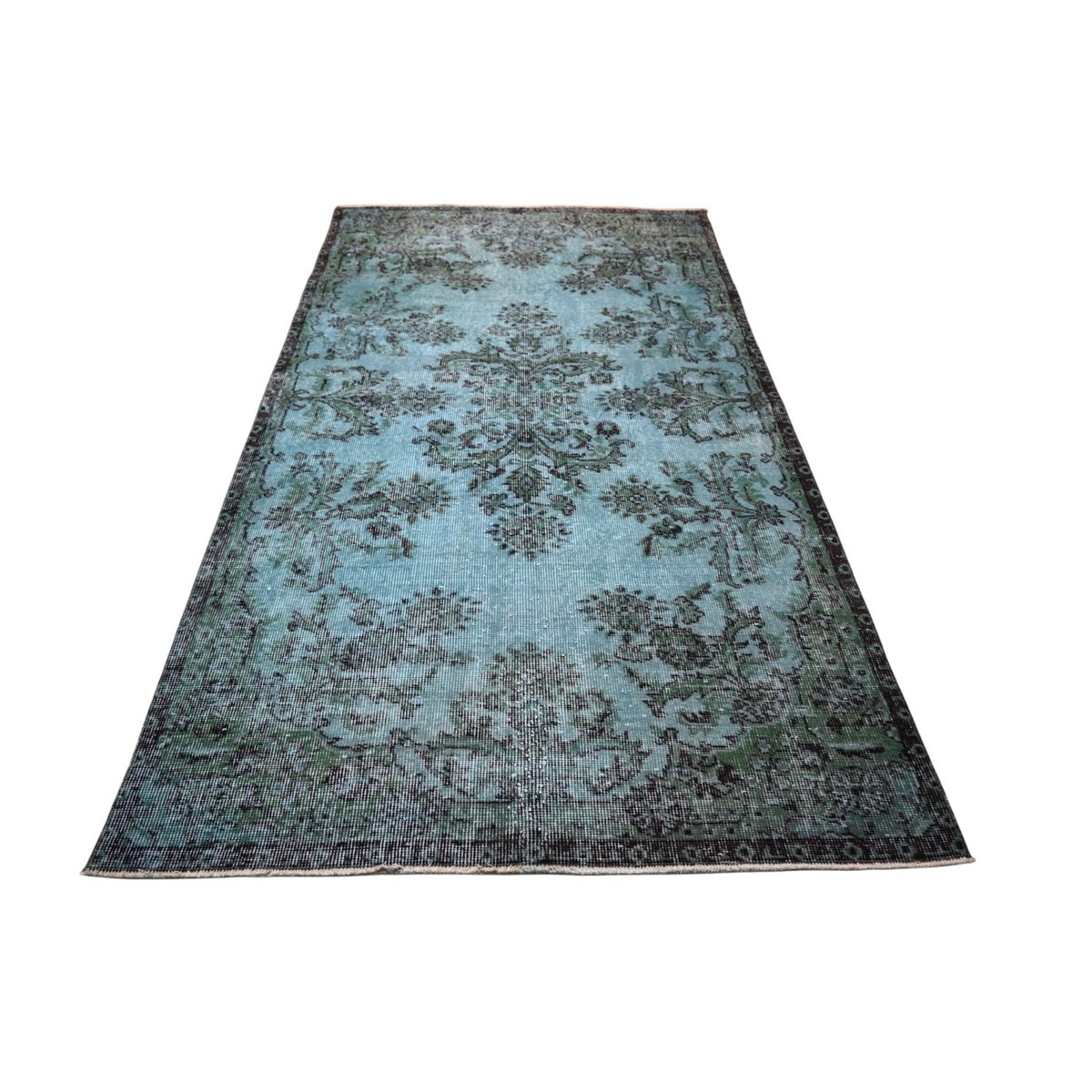 Blauw vintage vloerkleed - 216x114 cm - HANDGEMAAKT