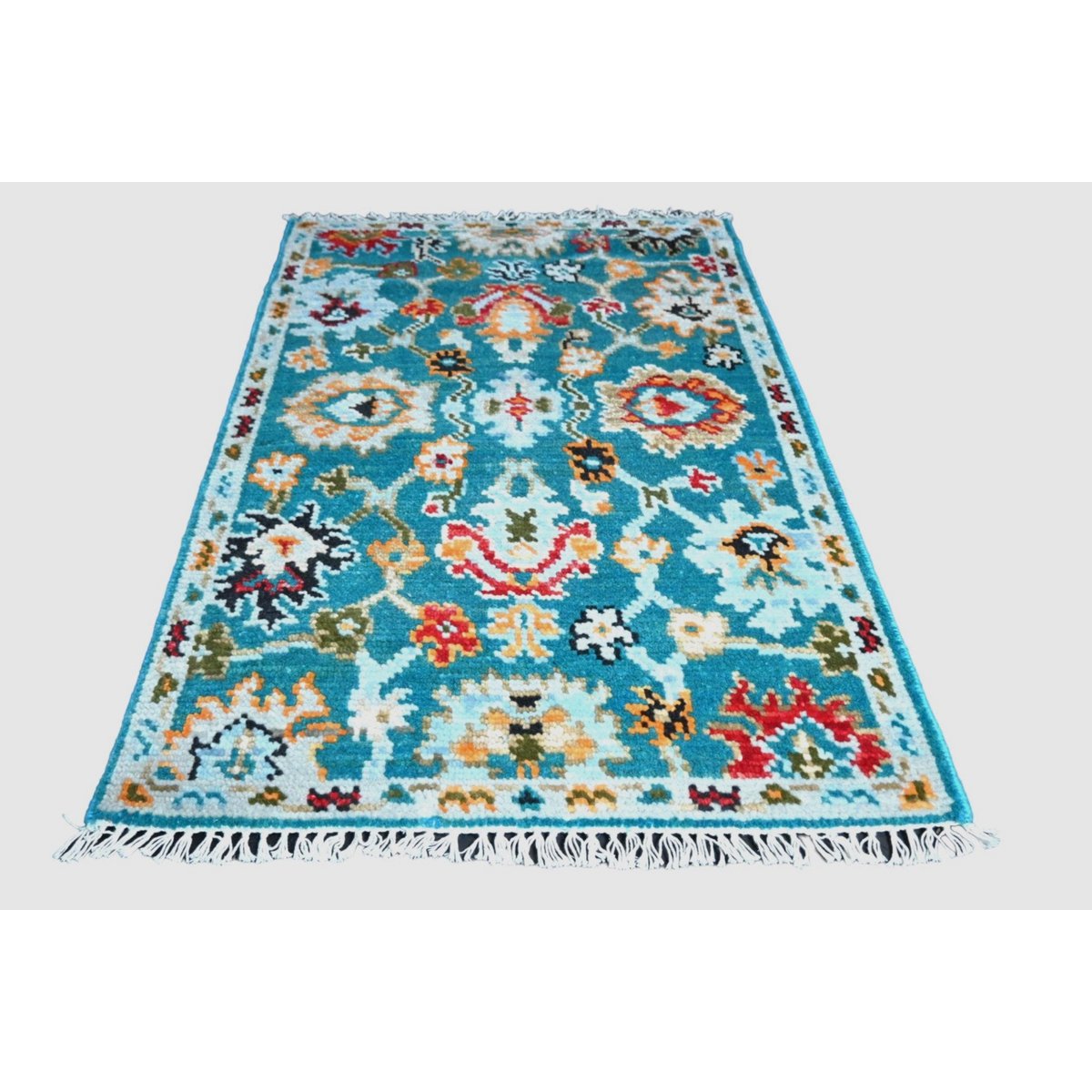 Turquoise Azeri vloerkleed - 98x67 cm - HANDGEMAAKT