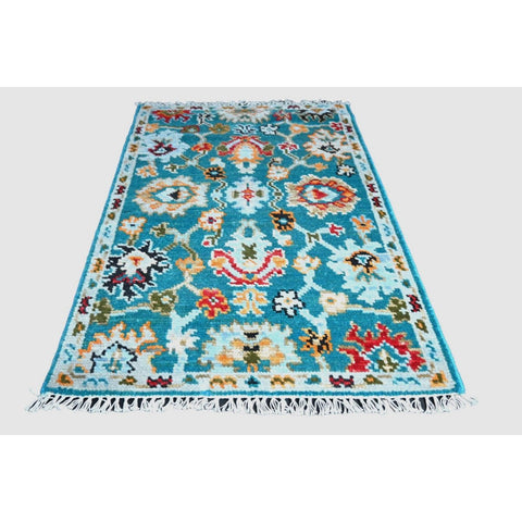 Turquoise Azeri vloerkleed - 98x67 cm - HANDGEMAAKT