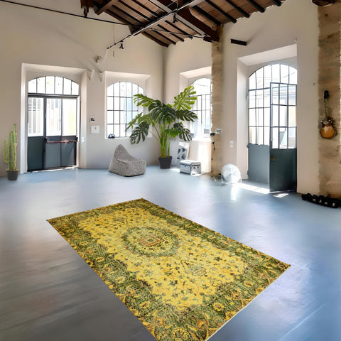 Geel vintage vloerkleed - 298x182 cm - HANDGEMAAKT