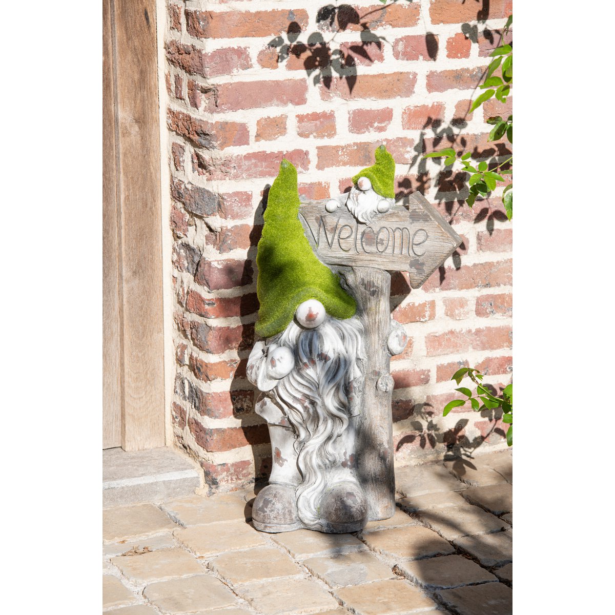 J-Line decoratie Kabouter Welcome Magnesium - grijs/groen - small