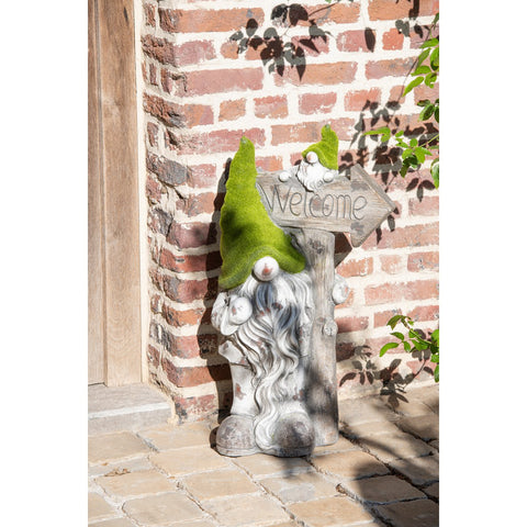J-Line decoratie Kabouter Welcome Magnesium - grijs/groen - small