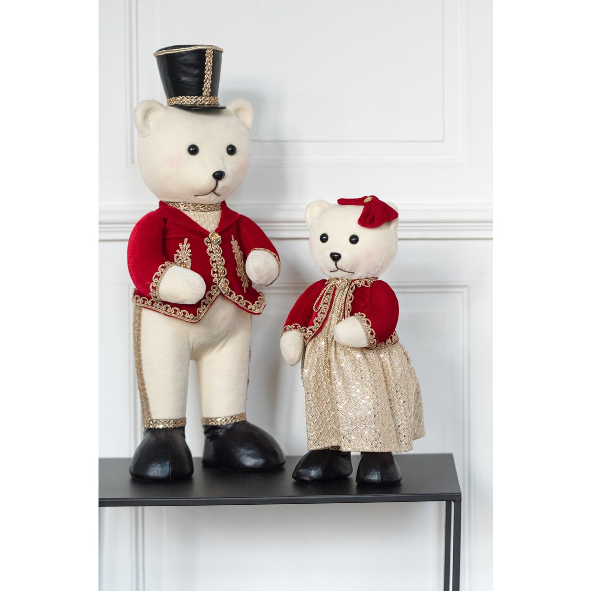 J-Line Beer Staand Jongen/Meisje Polyfoam/Textiel Rood/Goud Small Assortiment Van 2